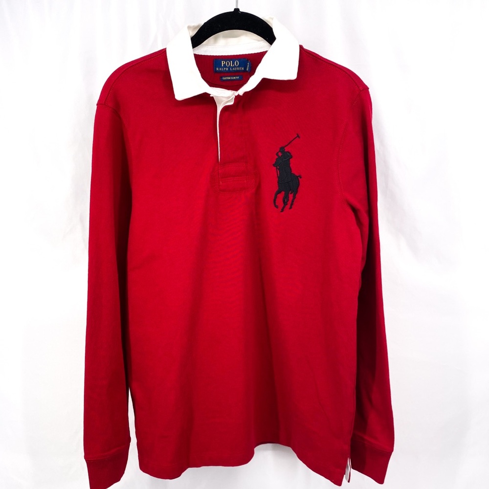 POLO RALPH LAUREN Mens Long Sleeve Rugby Shirt Red